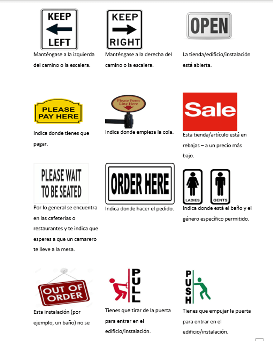 Vocabulario de avisos y advertencias en Inglés