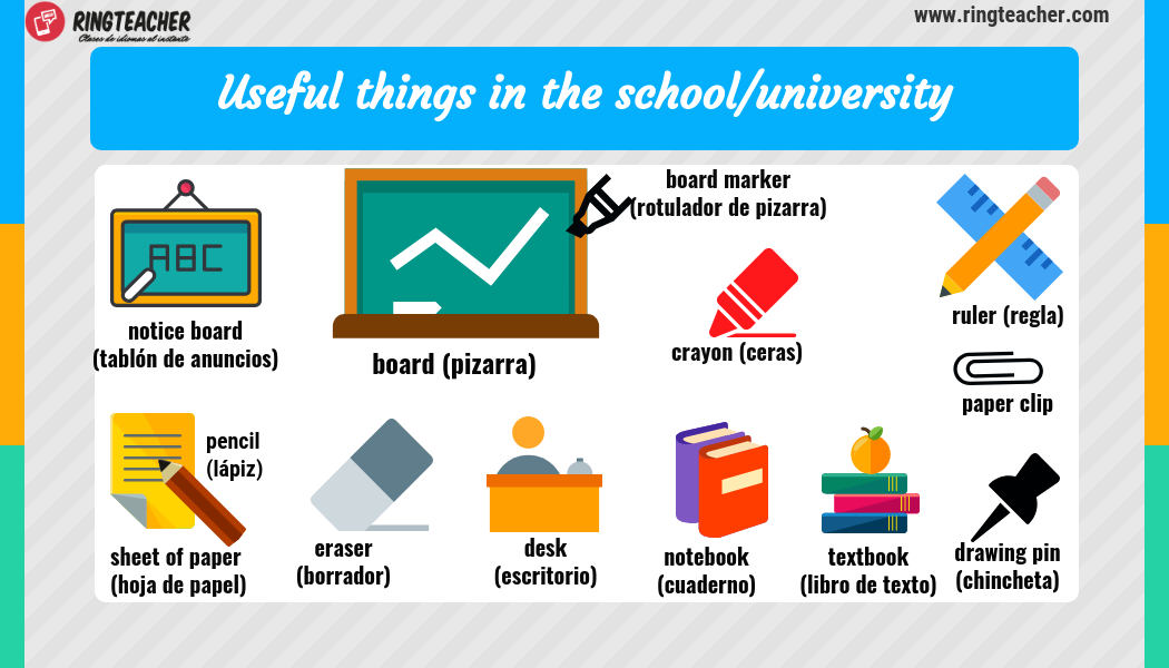 material escuela y educación en inglés