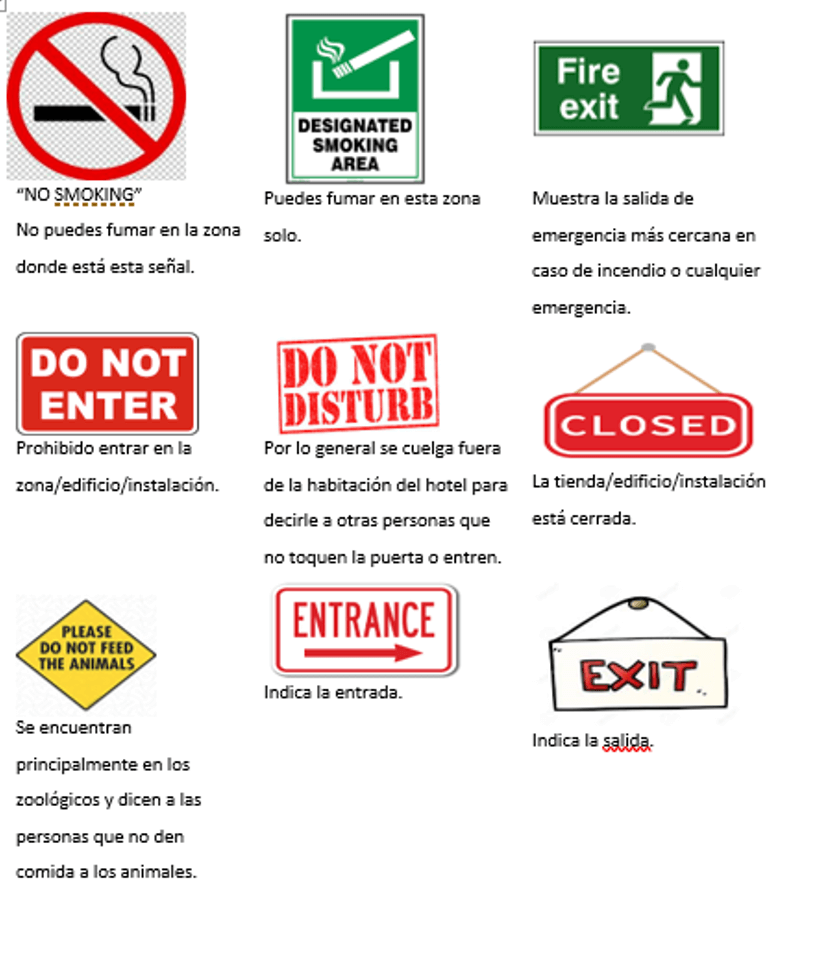 Vocabulario de prohibiciones en inglés