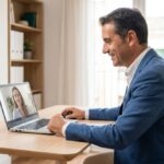 Persona haciendo clase de inglés online por videollamada para preparar el examen C1 Advanced