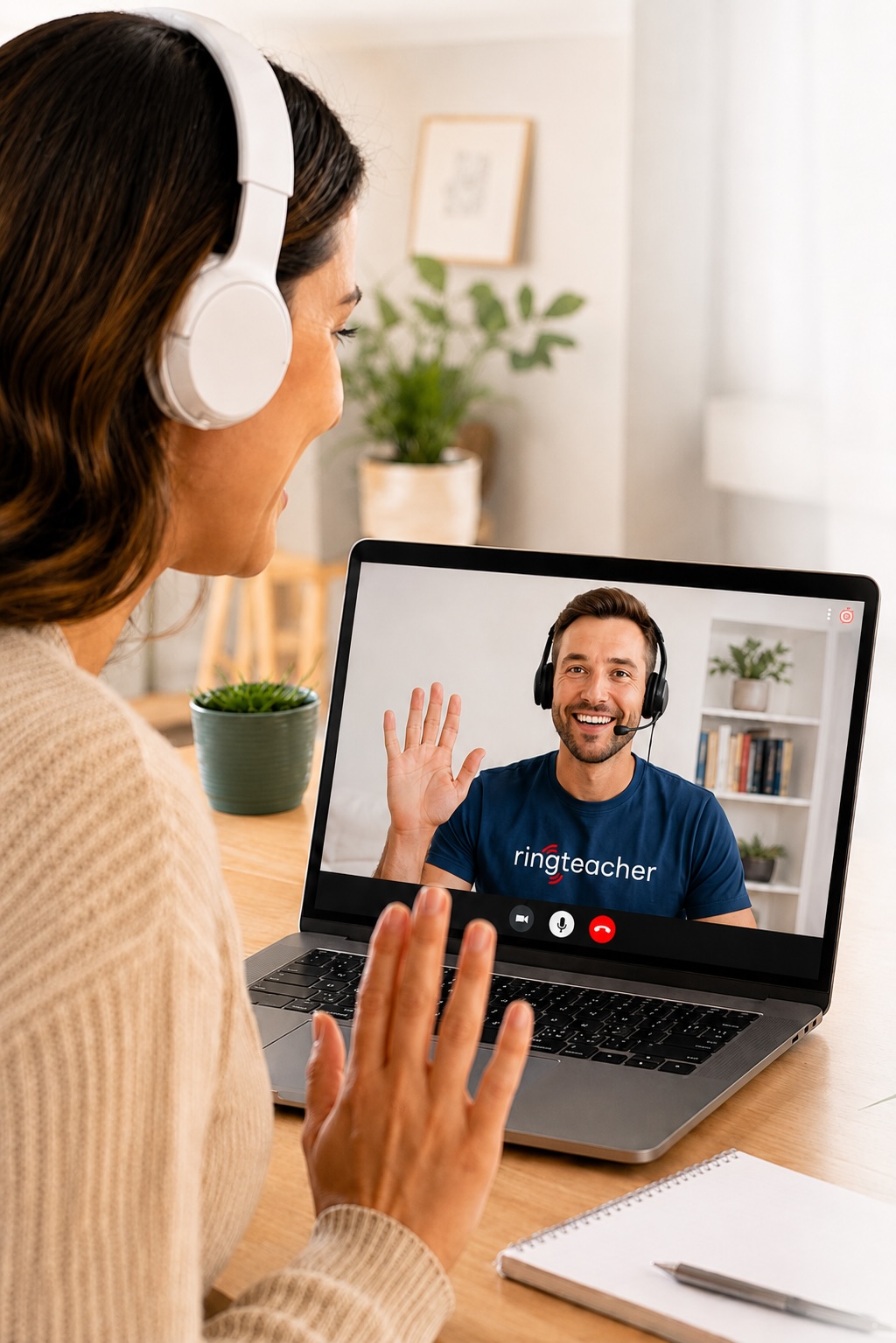 Alumna de Ringteacher en una clase de inglés online 1 a 1 con su profesor nativo